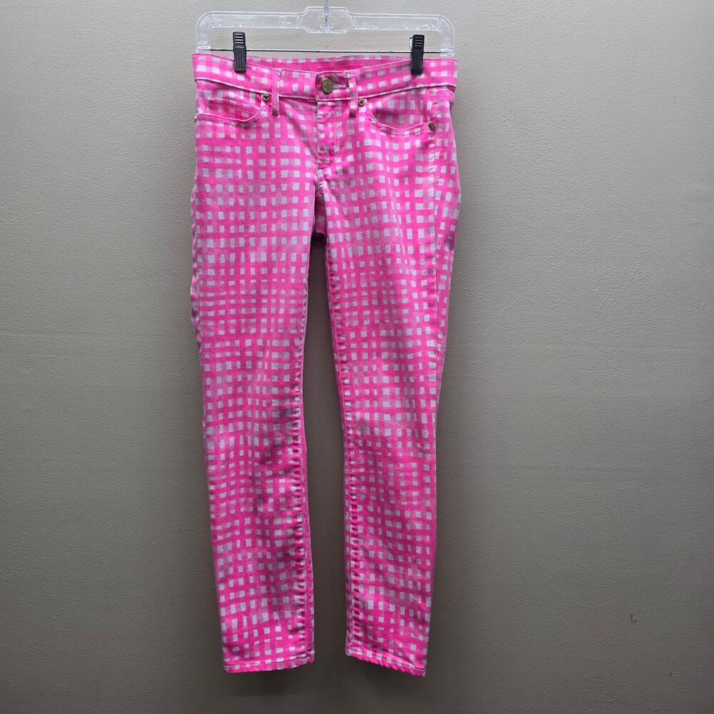 Lilly Pulitzer Kelly  Skinny Ankle Pants Pink White Gingham Plaid Size 2 Preppy